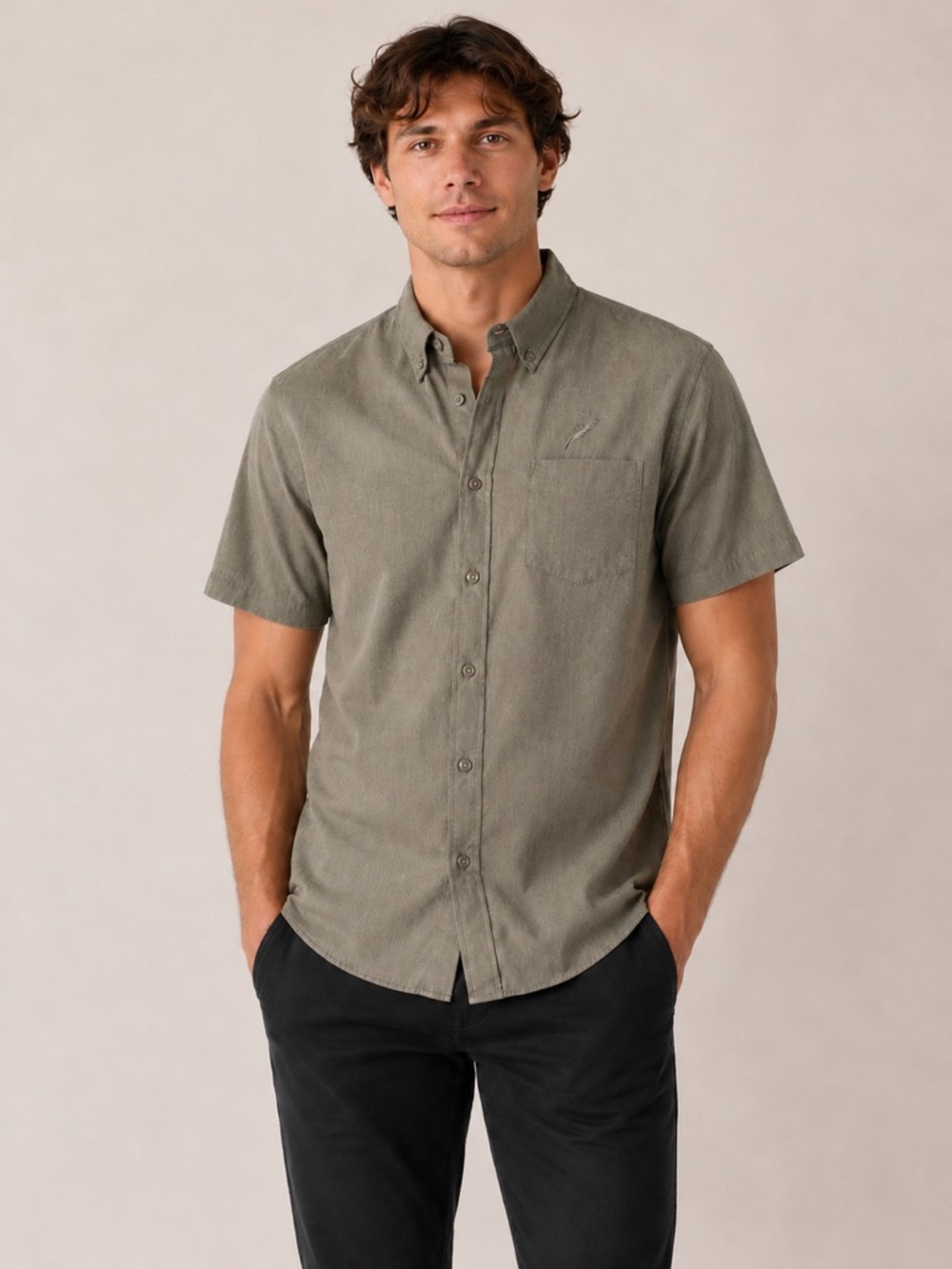 Publish olive green 100% cotton button down shirt